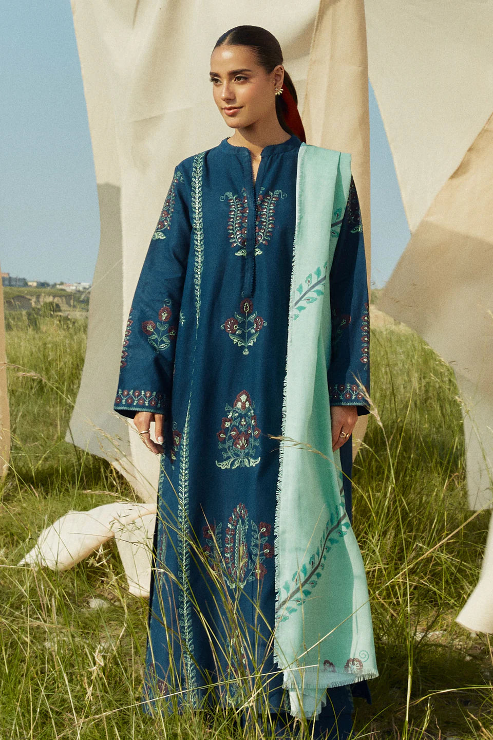 Pearl-3A | 3Pc Unstitched Suit Winter Embroidered Khaddar Coco By Zara Shahjahan