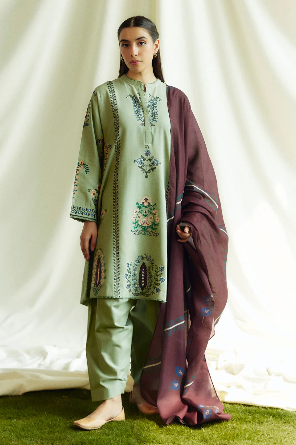 Pearl-3B | 3Pc Unstitched Suit Winter Embroidered Khaddar Coco By Zara Shahjahan
