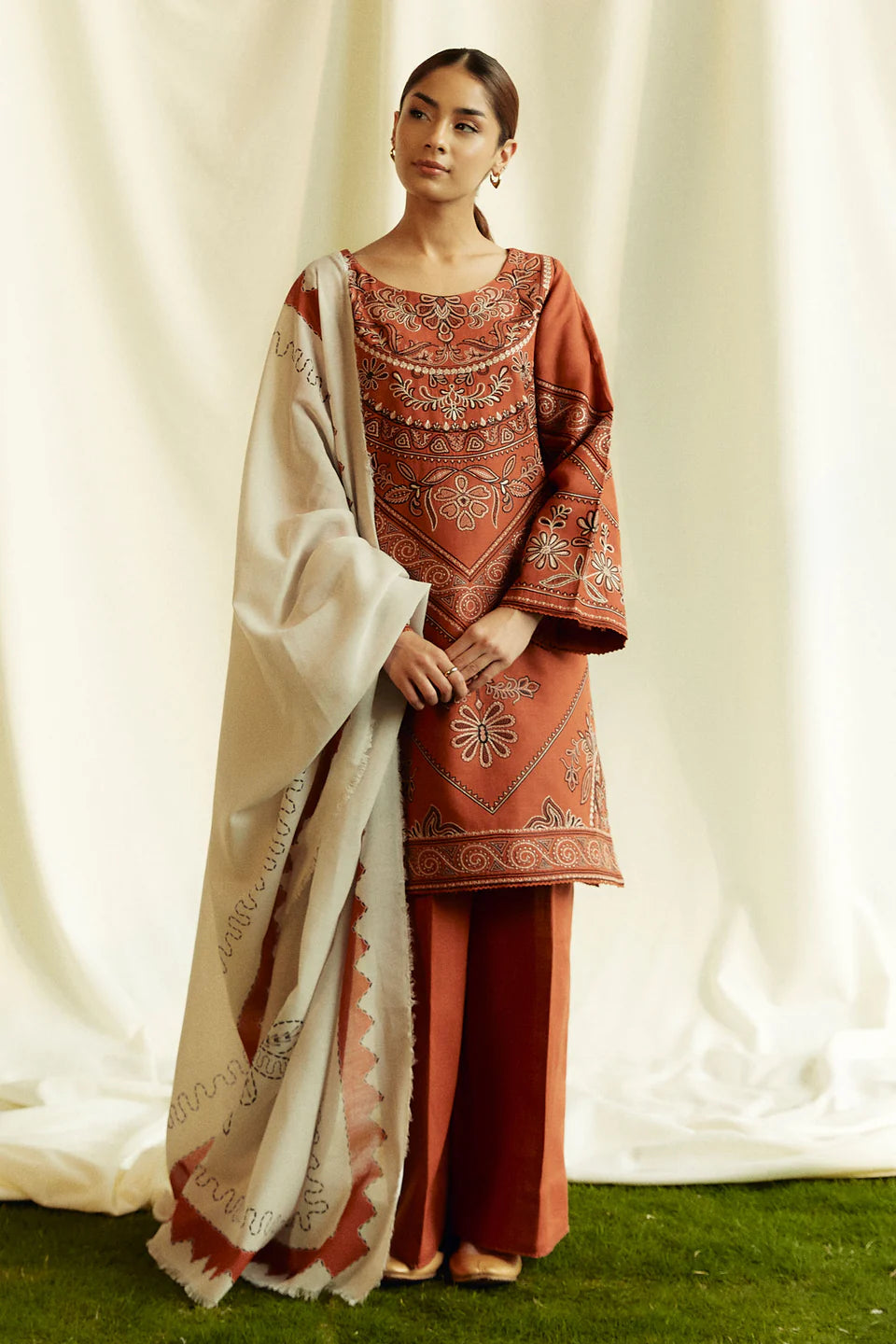 Topaz-4B | 3Pc Unstitched Suit Winter Embroidered Khaddar Coco By Zara Shahjahan