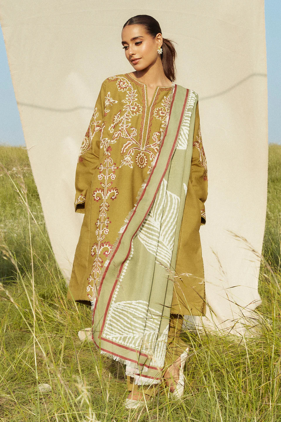 Peridot-5A | 3Pc Unstitched Suit Winter Embroidered Khaddar Coco By Zara Shahjahan