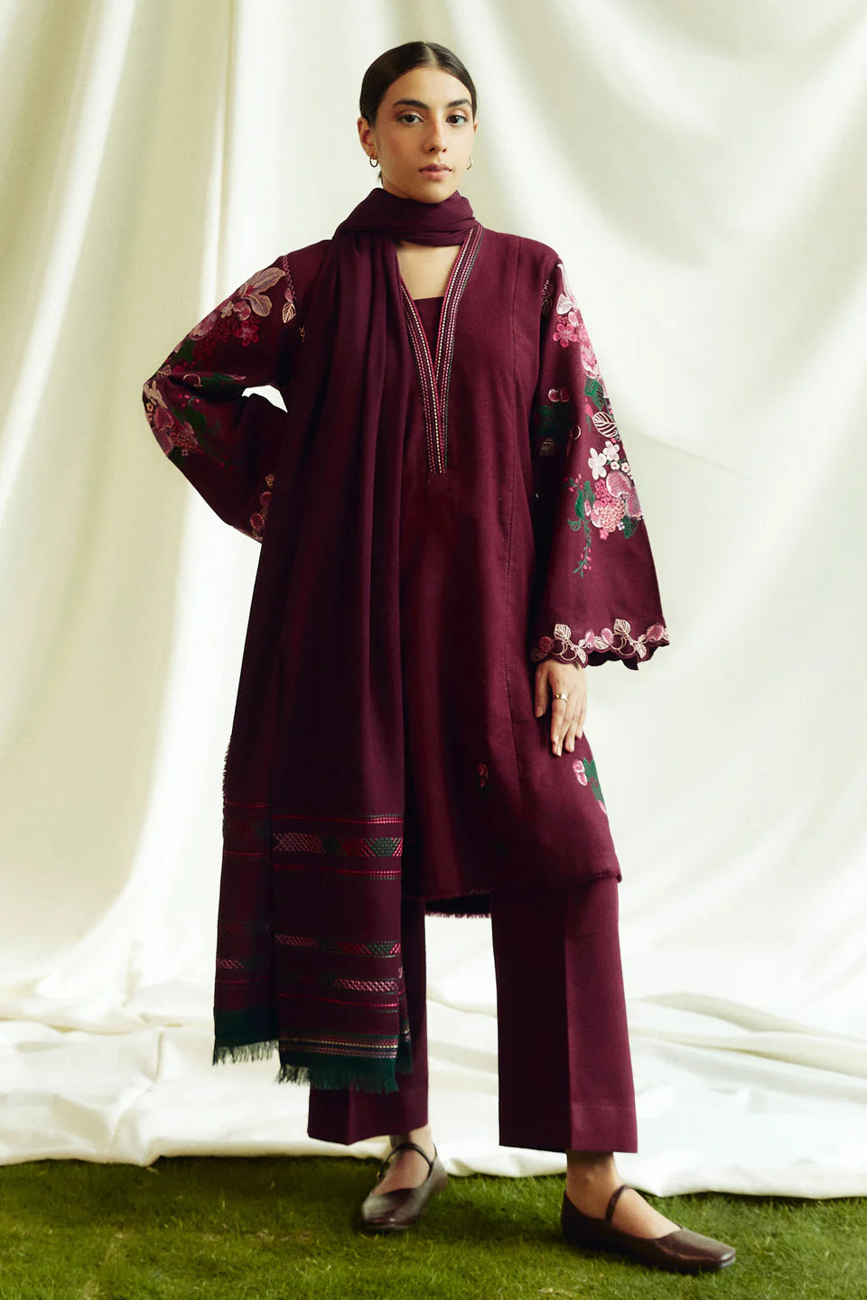 Opal-6B | 3Pc Unstitched Suit Winter Embroidered Khaddar Coco By Zara Shahjahan