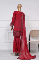 CR 28 - Red | 3Pc Stitched Suit Embroidered Chiffon Festive Collection Afsanay by Sadabahar