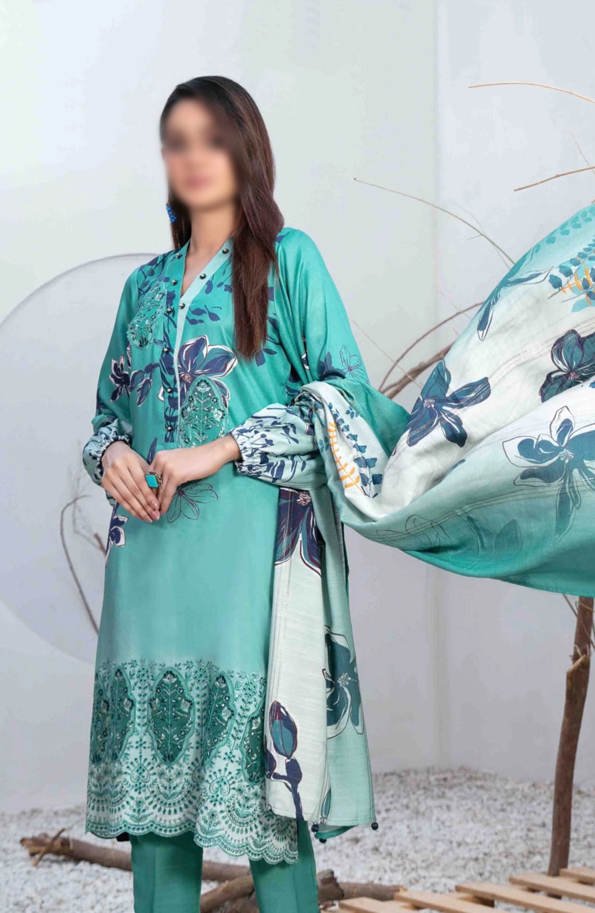 D-1283 | 3Pc Unstitched Suit Laserkari Embroidered Serwa By Tawakkal Fabrics