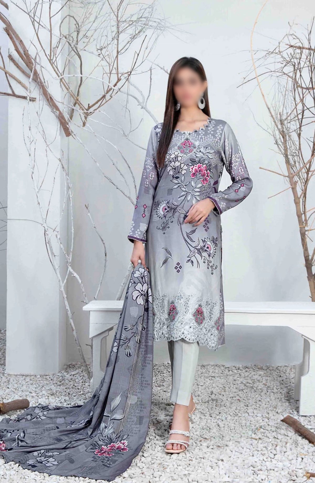 D-1284 | 3Pc Unstitched Suit Laserkari Embroidered Serwa By Tawakkal Fabrics