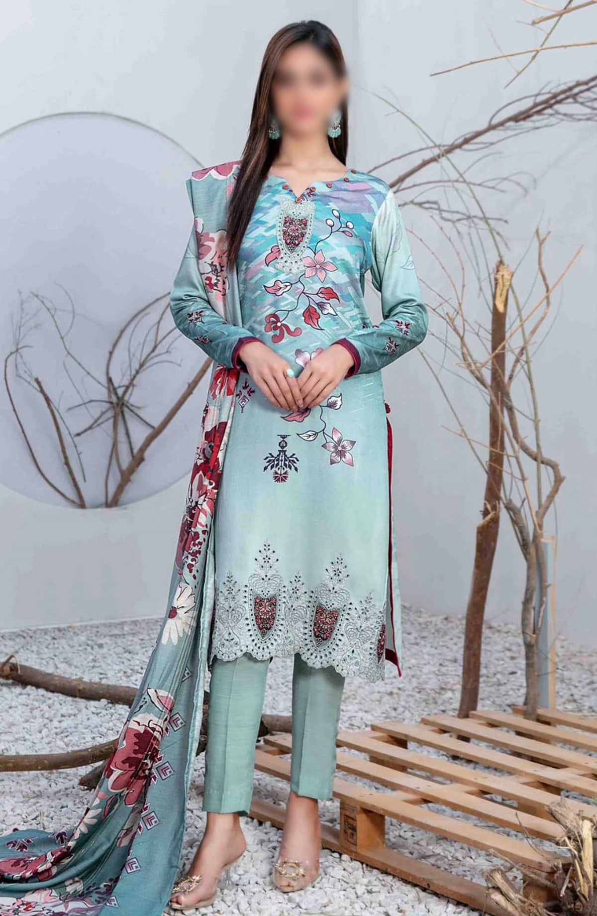 D-1288 | 3Pc Unstitched Suit Laserkari Embroidered Serwa By Tawakkal Fabrics