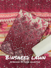 3-PC Unstitched Embroidered Lawn By Bin Saeed | BS-13