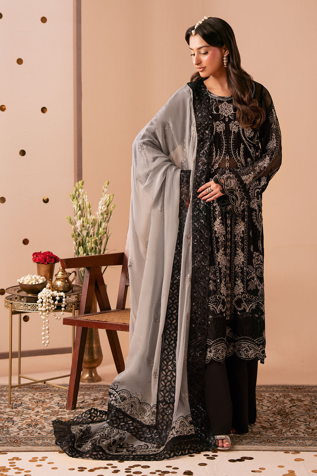 3-PC Unstitched Sequins Embroidered Chiffon & Raw Silk DASTAK By Ramsha