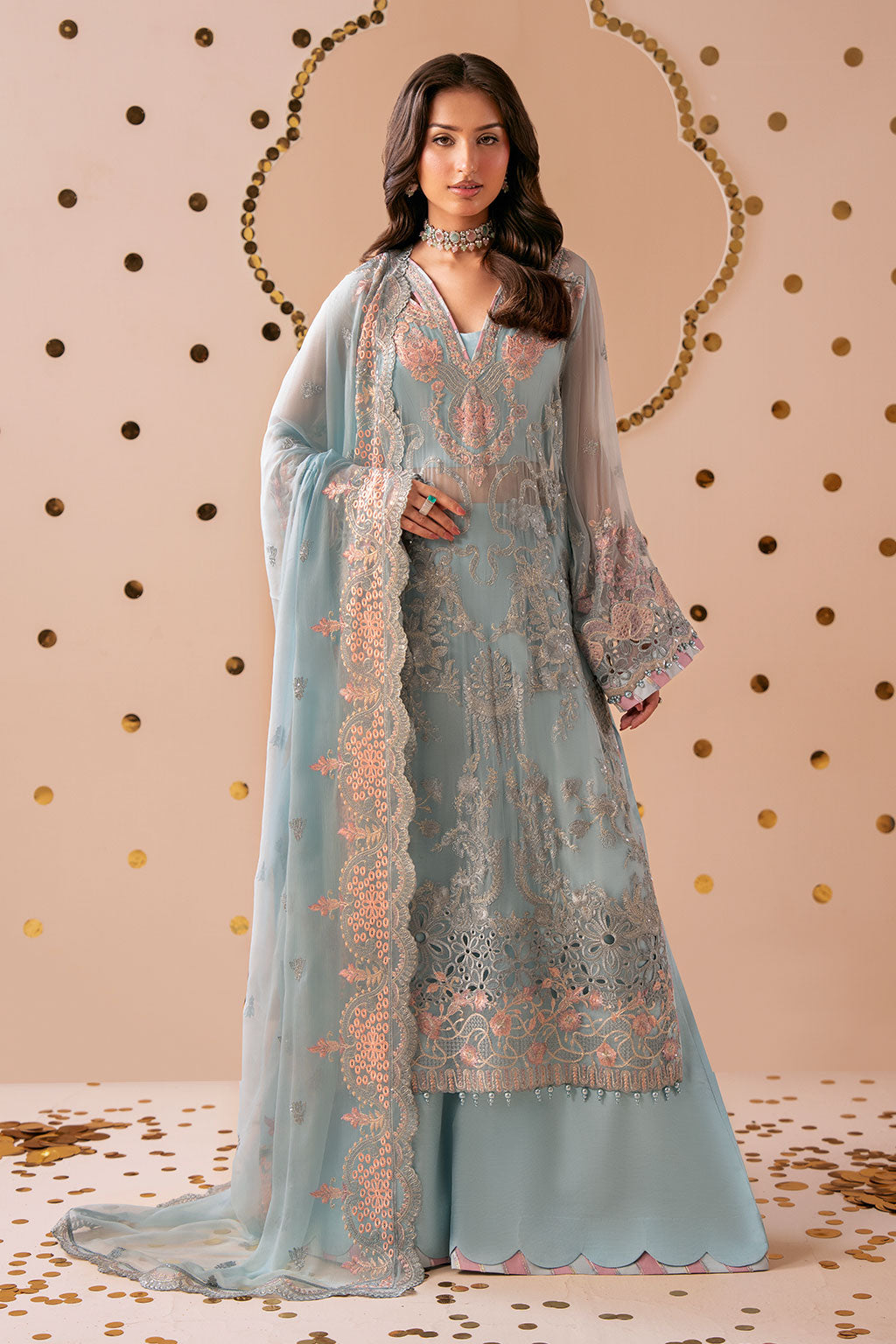 3-PC Unstitched Sequins Embroidered Chiffon & Raw Silk DASTAK By Ramsha