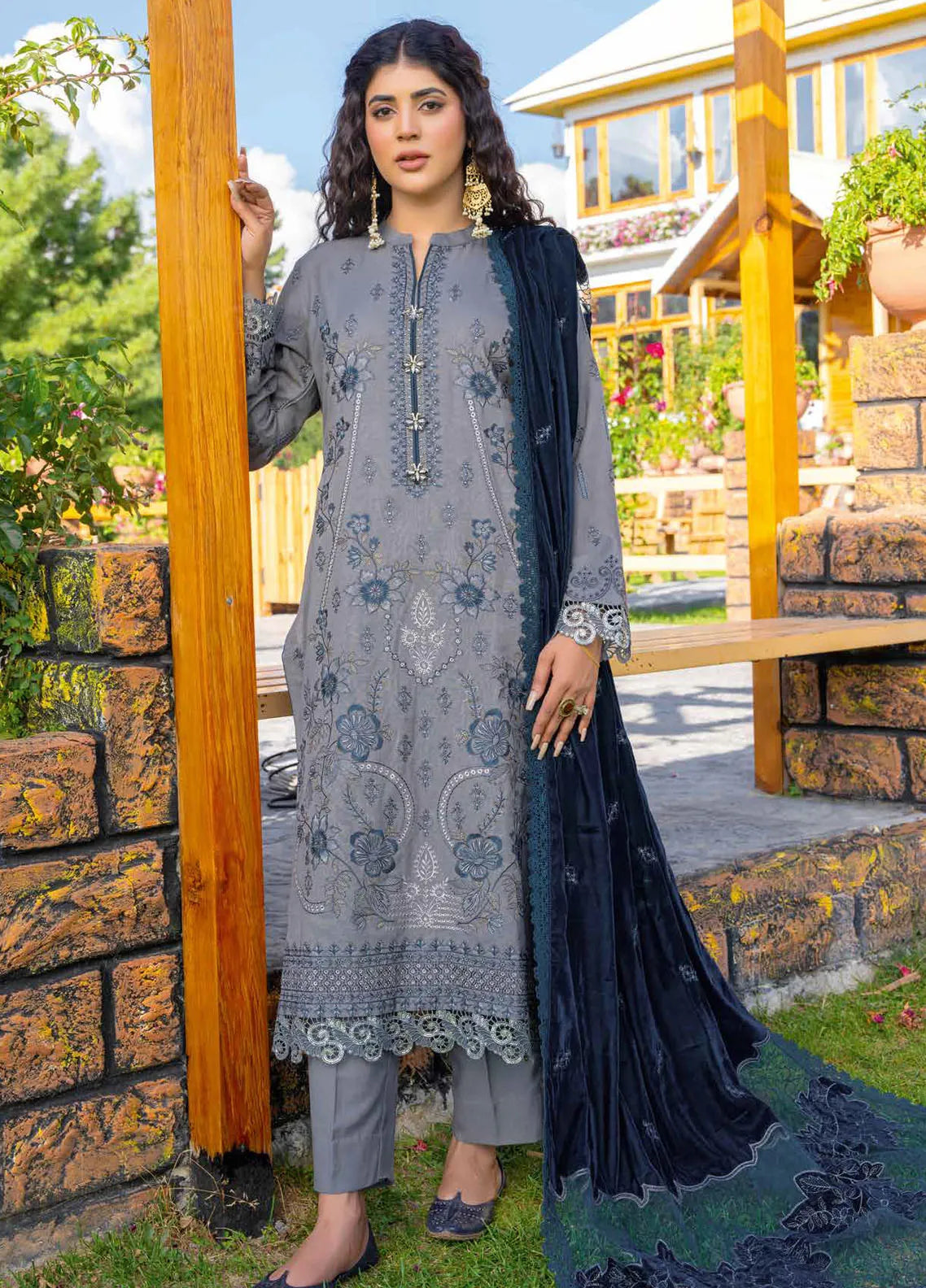 D-01 | 3Pc Unstitched Embroidered Wool Suit Winter Collection Destiny By Riaz Arts