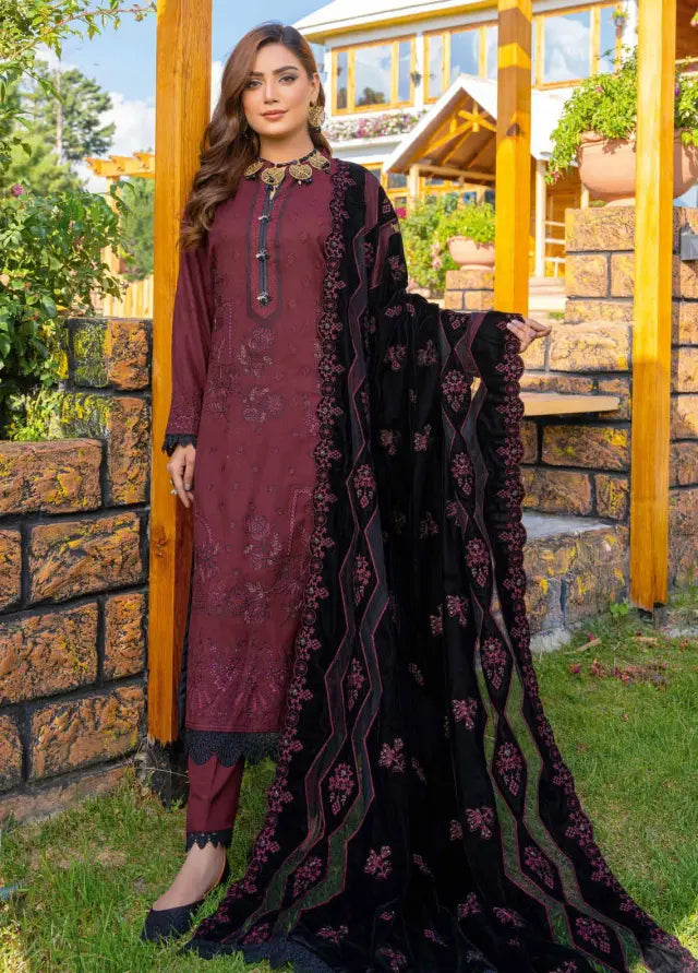 D-02 | 3Pc Unstitched Embroidered Wool Suit Winter Collection Destiny By Riaz Arts