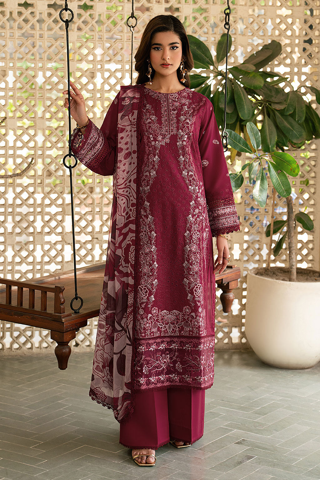 3-PC Unstitched Embroidered Lawn Ghazal By Ramsha | G-701