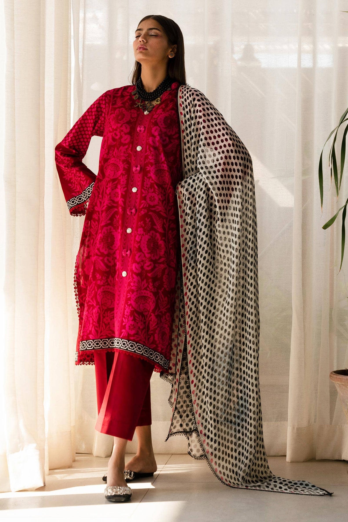 H241-10A - 3Pc - Unstitched Fabric Mahay Lawn By Sana Safinaz