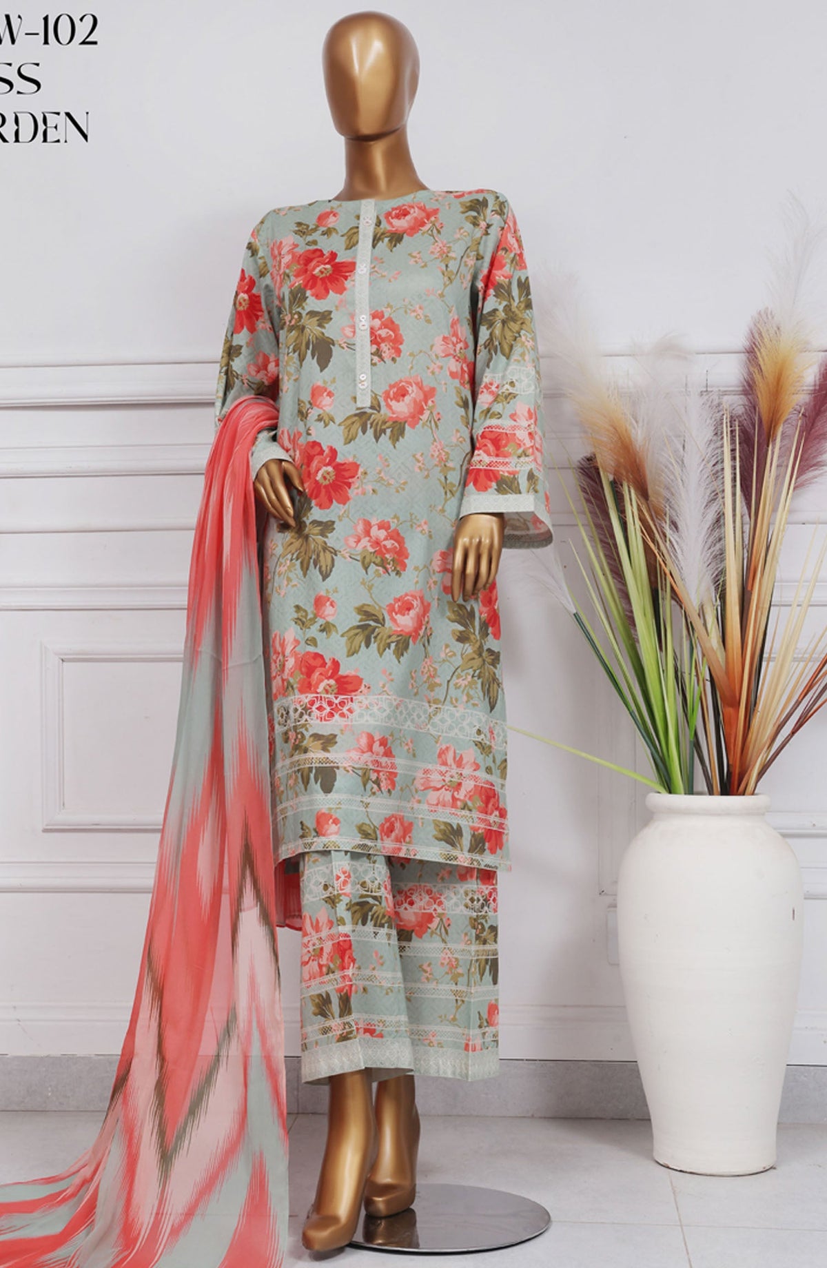 3-PC Stitched Printed Lawn By HZTextile | PWW-102
