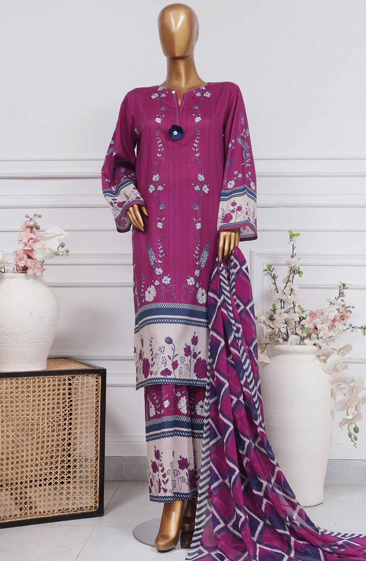 3-PC Stitched Printed Lawn By HZTextile | PWW-107