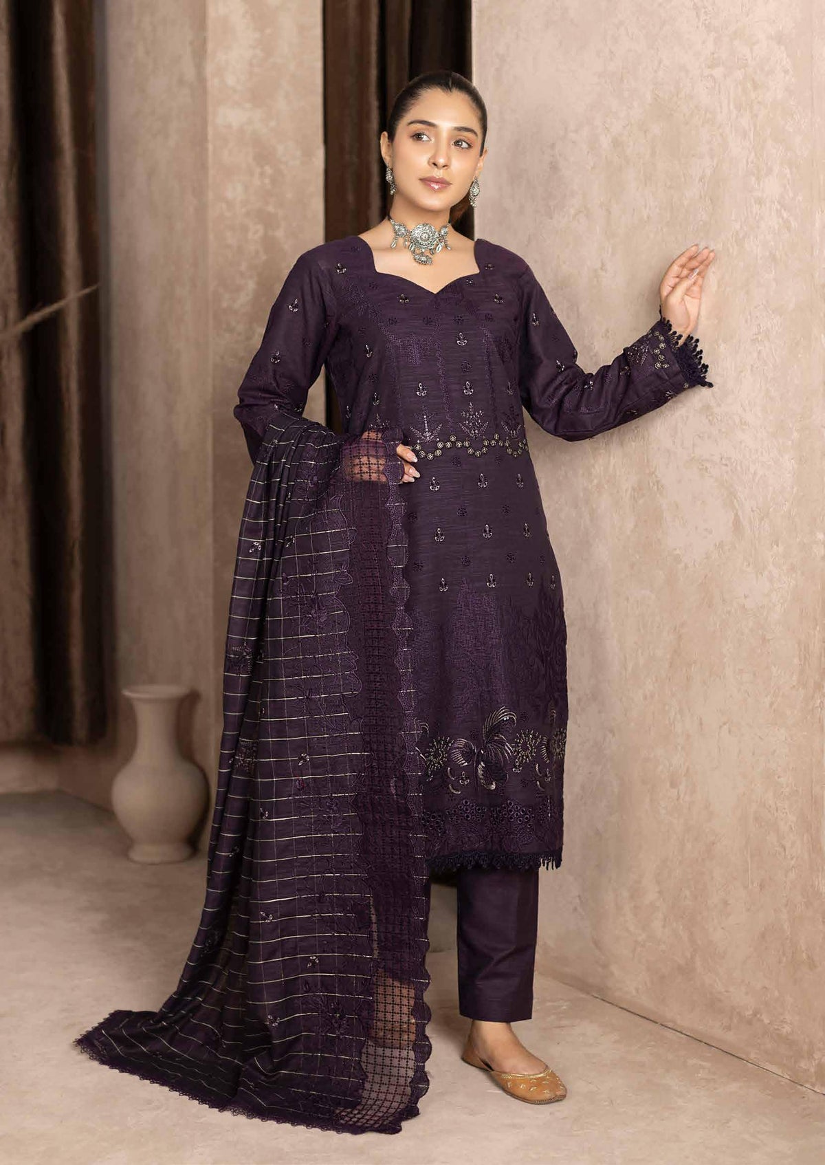 D-06 | 3Pc Unstitched Suit Embroidered Luxury Winter Collection Anayat By Riaz Arts