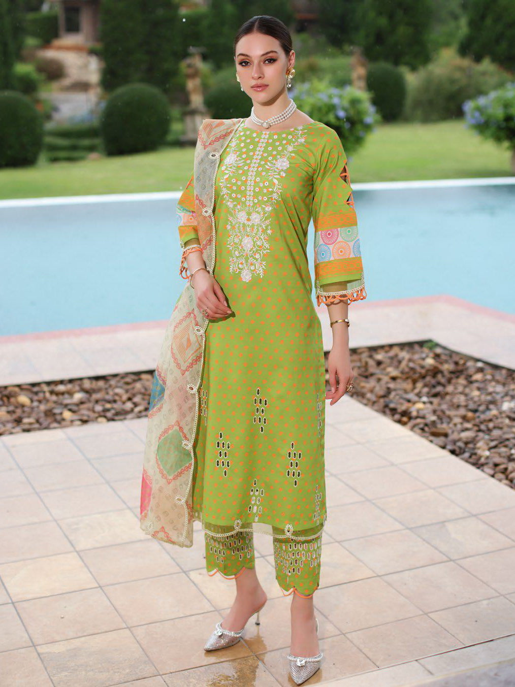 SH5-06 | 3Pc Unstitched Suit Embroidered Printed Chunri Edition Sheen By Charizma