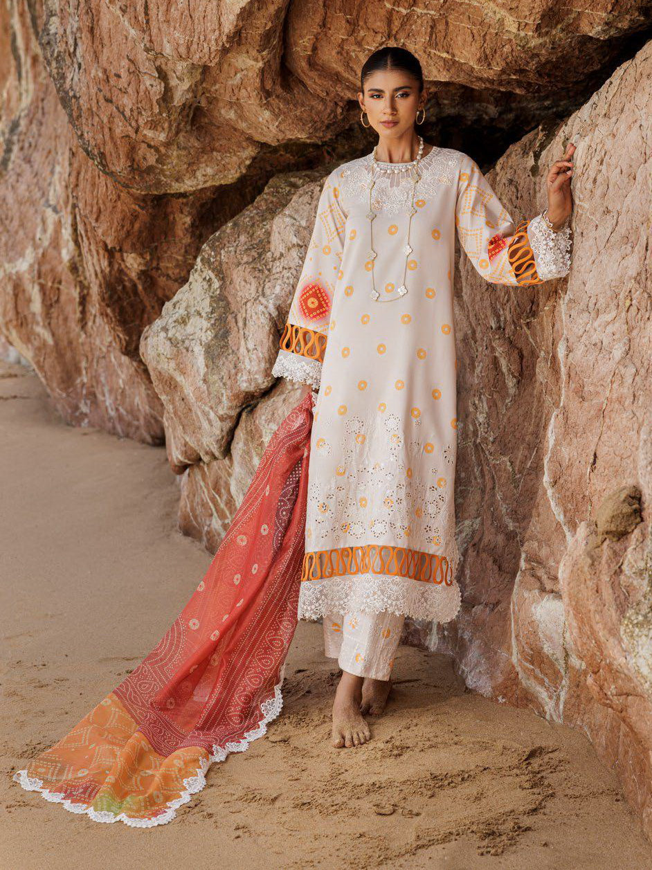 SH5-07 | 3Pc Unstitched Suit Embroidered Printed Chunri Edition Sheen By Charizma
