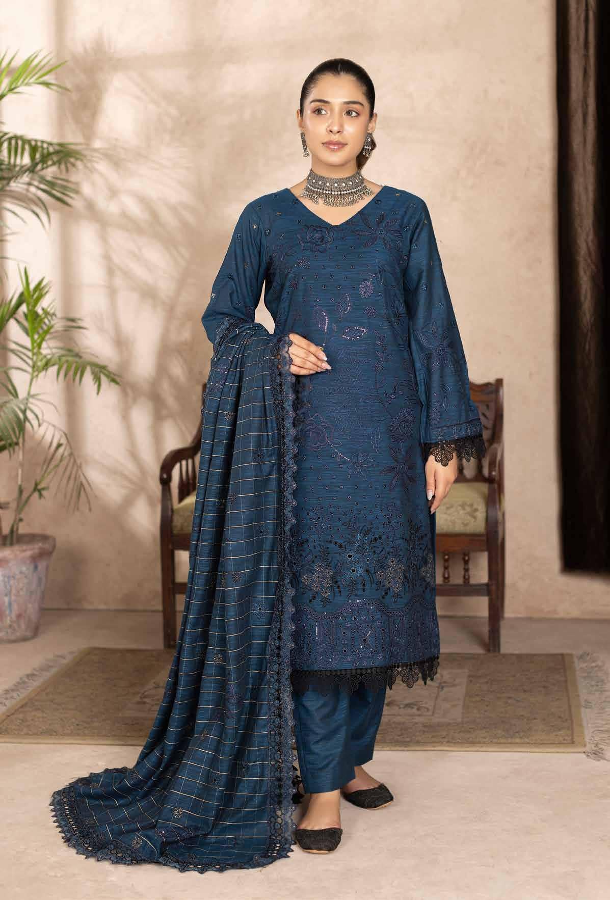 D-01 | 3Pc Unstitched Suit Embroidered Luxury Winter Collection Anayat By Riaz Arts