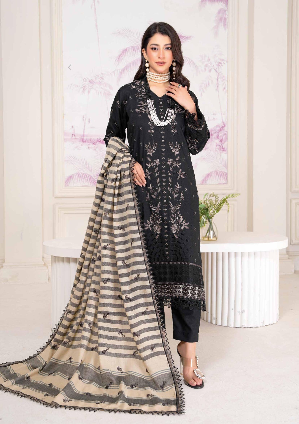 D-01 | 3Pc Unstitched Suit Dhanak Embroidered Premium Winter Collection Shariq By Riaz Arts