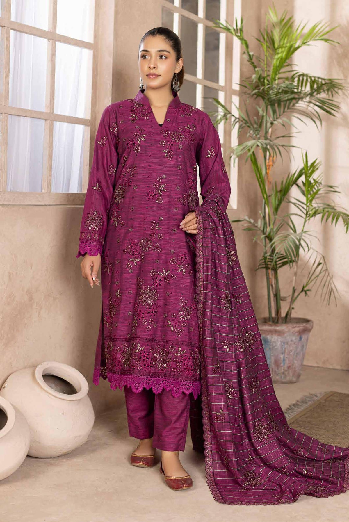 D-02 | 3Pc Unstitched Suit Embroidered Luxury Winter Collection Anayat By Riaz Arts