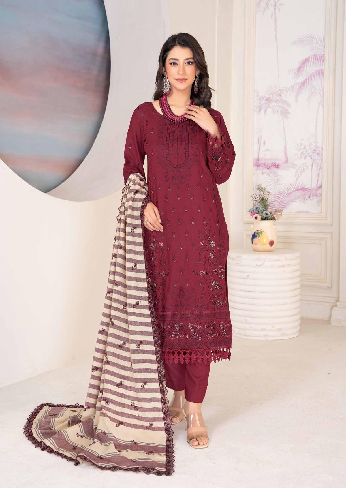 D-02 | 3Pc Unstitched Suit Dhanak Embroidered Premium Winter Collection Shariq By Riaz Arts