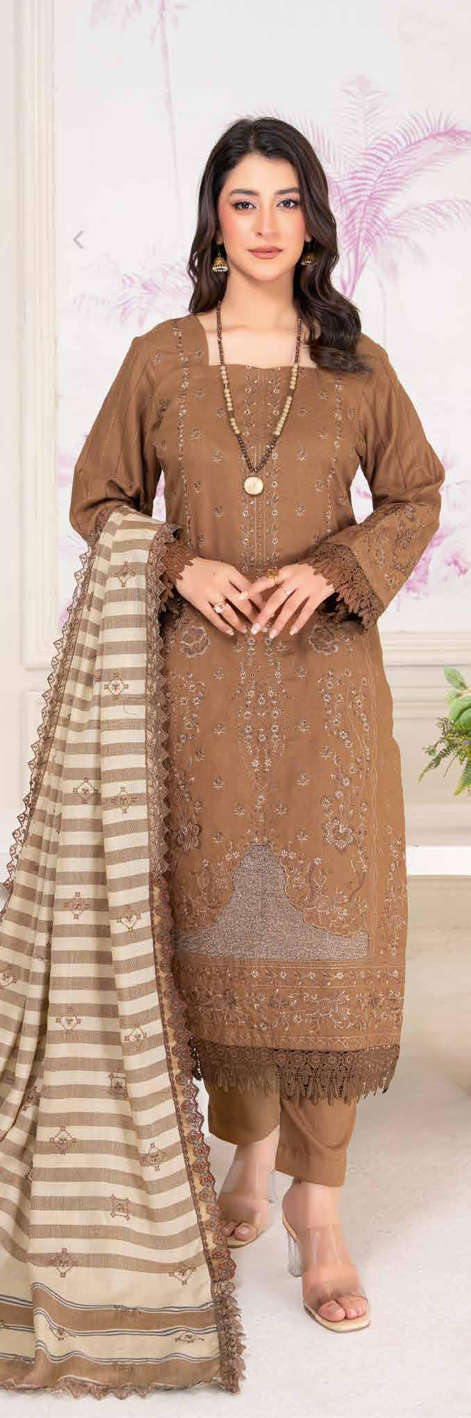 D-03 | 3Pc Unstitched Suit Dhanak Embroidered Premium Winter Collection Shariq By Riaz Arts