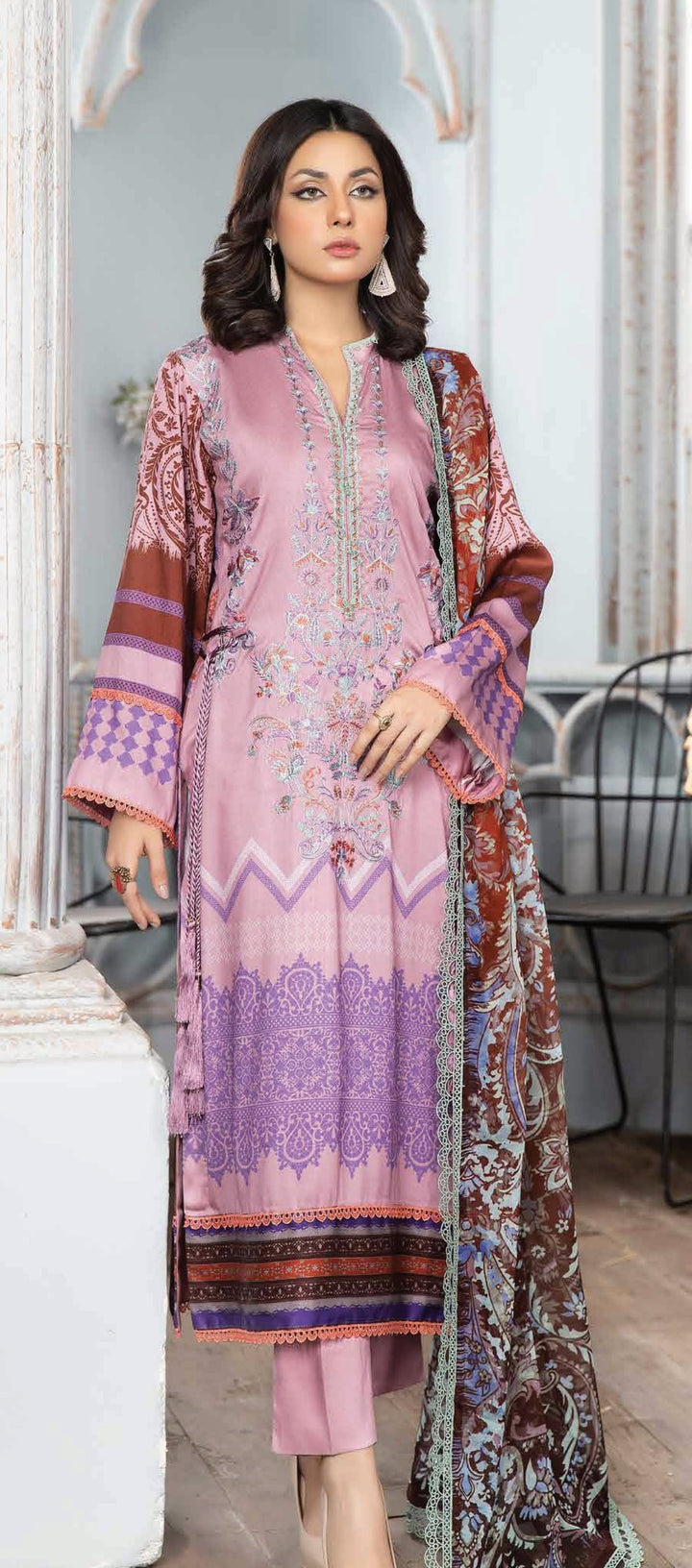 WP 270 Unstitched Viscose Slub Embroidered - 3PC - Muskari By Wania