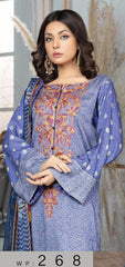 WP 268 Unstitched Viscose Slub Embroidered - 3PC - Muskari By Wania