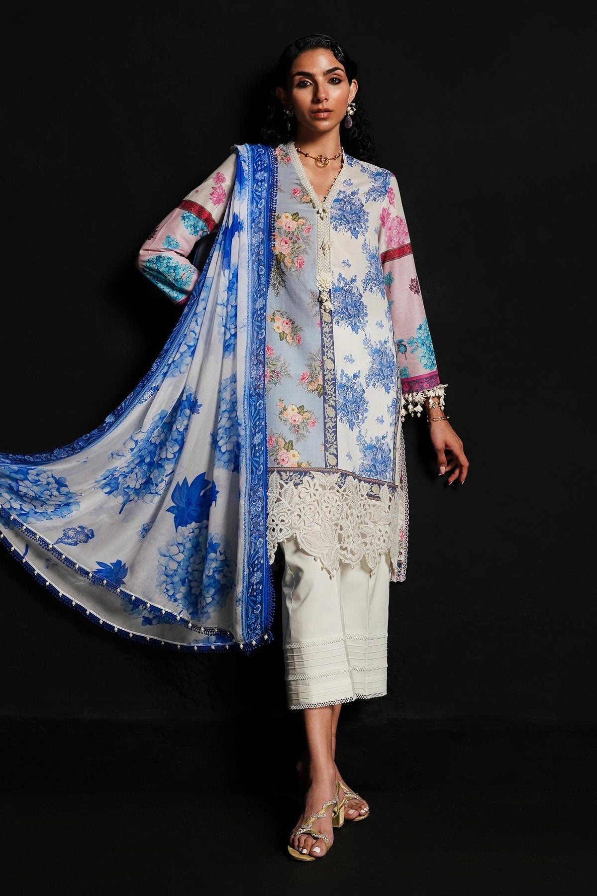 M241-03A - 3Pc - Unstitched Fabric Muzlin Lawn By Sana Safinaz