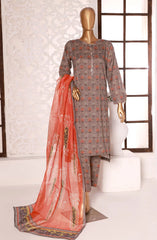 PCD 402 grey | 3PC Stitched Printed Co Ords Lawn Kaavish By HZ Textiles