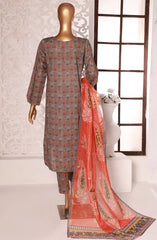 PCD 402 grey | 3PC Stitched Printed Co Ords Lawn Kaavish By HZ Textiles