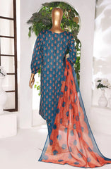 PCD 407 Blue | 3PC Stitched Printed Co Ords Lawn Kaavish By HZ Textiles