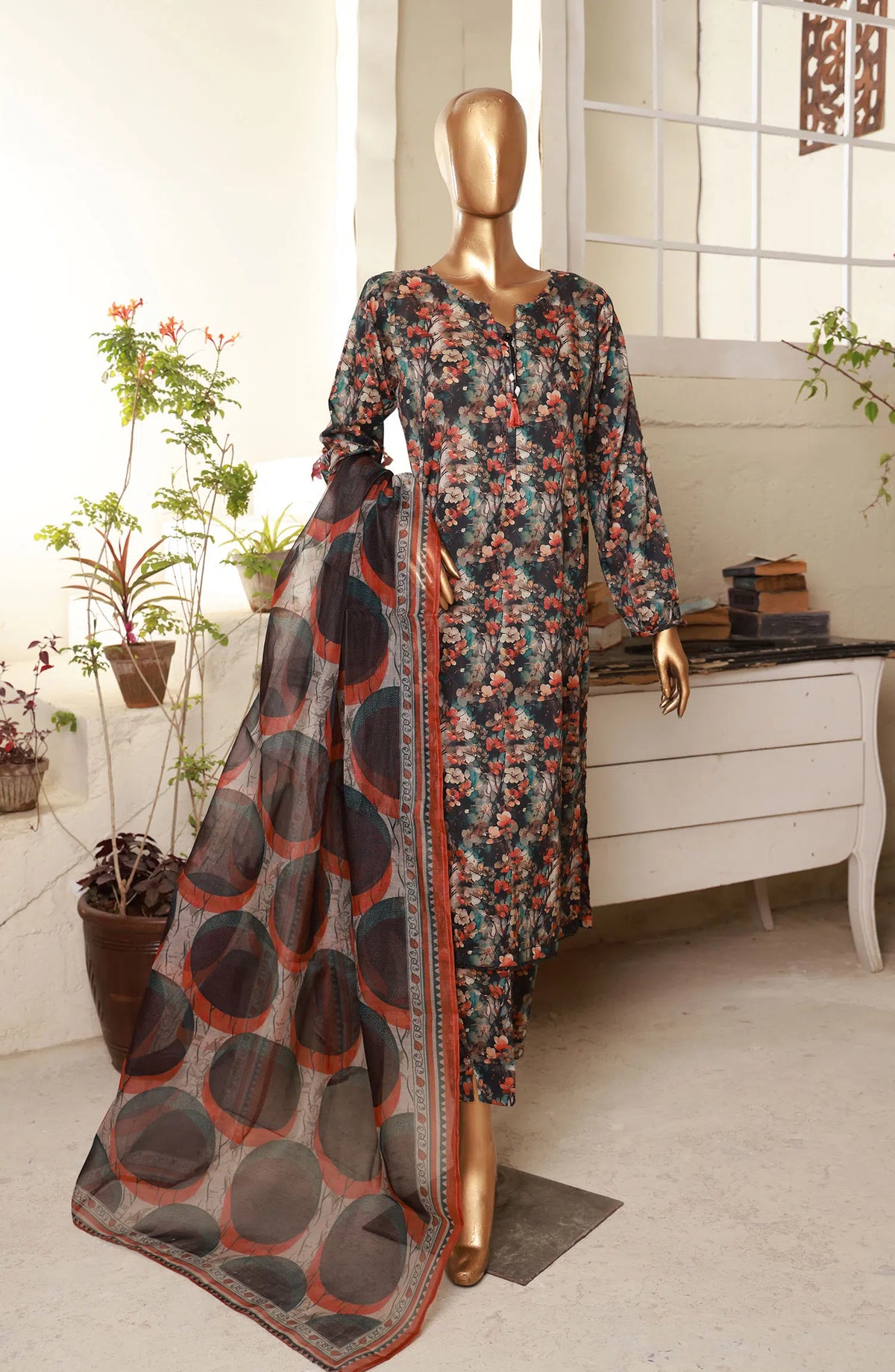 PCD 408 Dark Multi | 3PC Stitched Printed Co Ords Lawn Kaavish By HZ Textiles