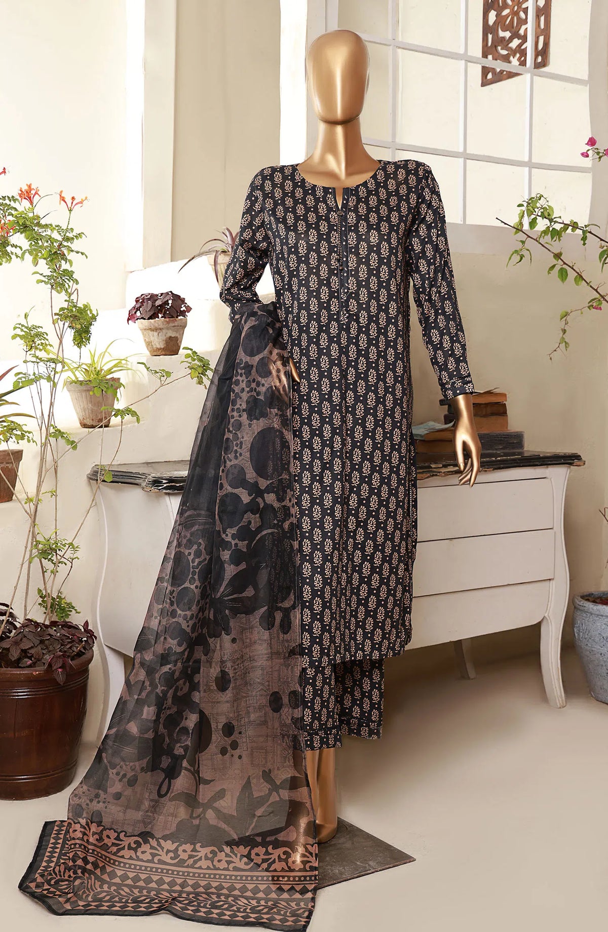 PCD 409 Black | 3PC Stitched Printed Co Ords Lawn Kaavish By HZ Textiles