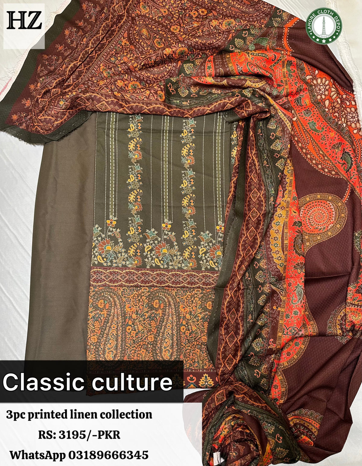 Classic Culture - 3Pc Unstitched Ladies Suit - Printed Linen Collection