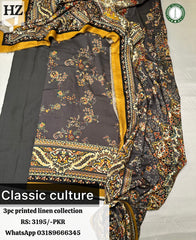 Classic Culture - 3Pc Unstitched Ladies Suit - Printed Linen Collection