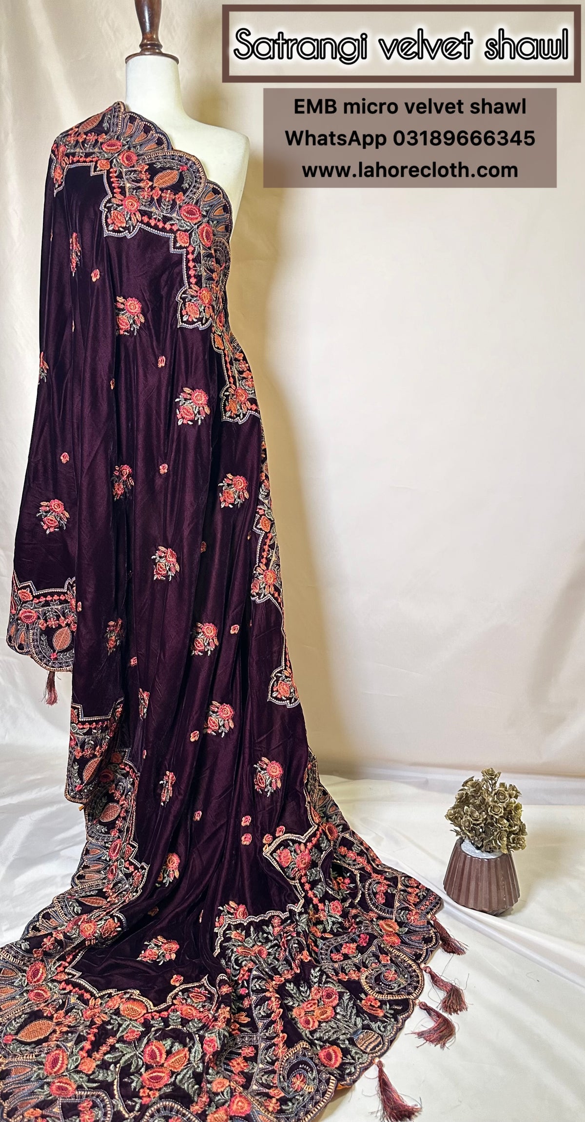 Satrangi - Ladies Shawl - Embroidered Micro Velvet Shawl