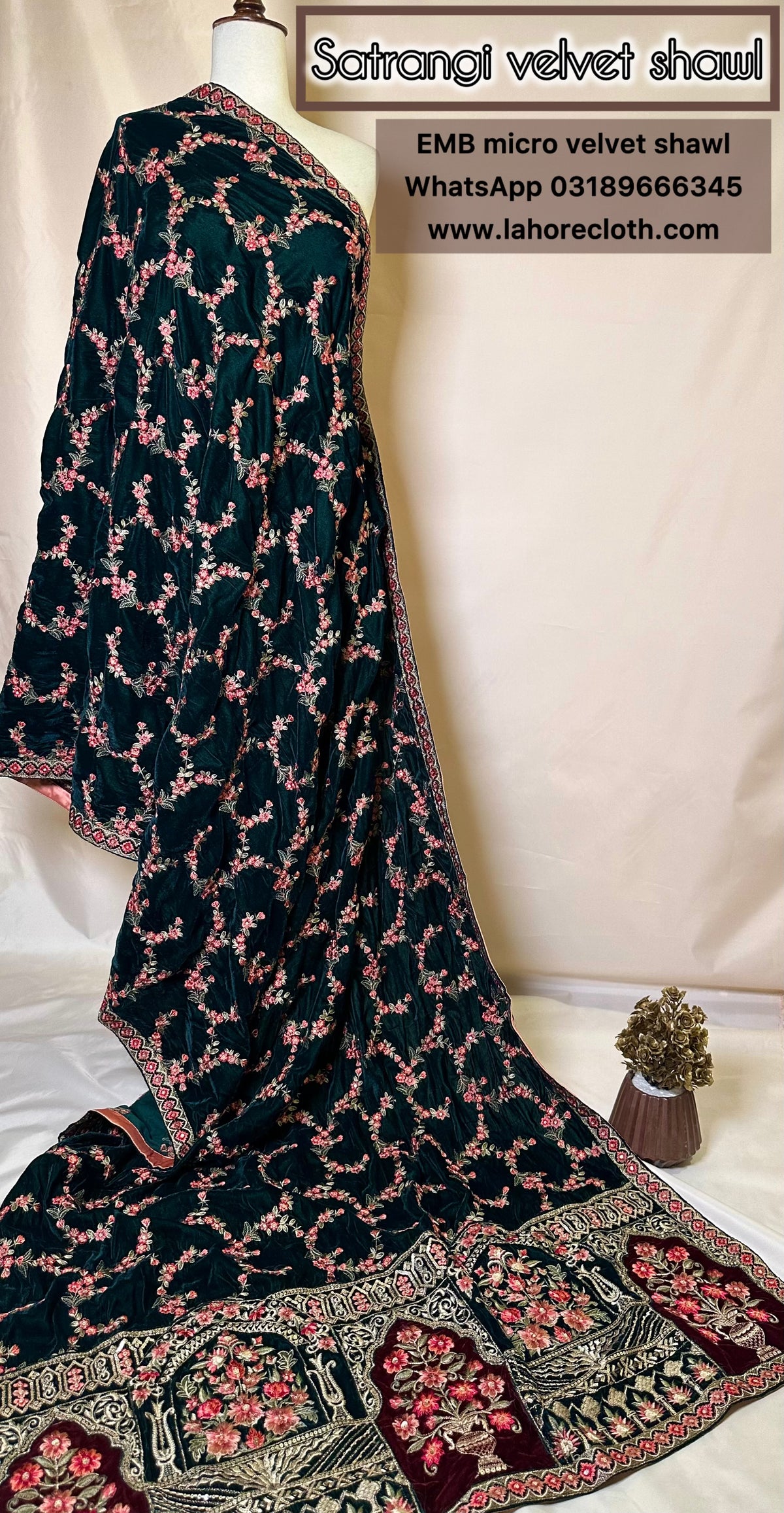Satrangi - Ladies Shawl - Embroidered Micro Velvet Shawl