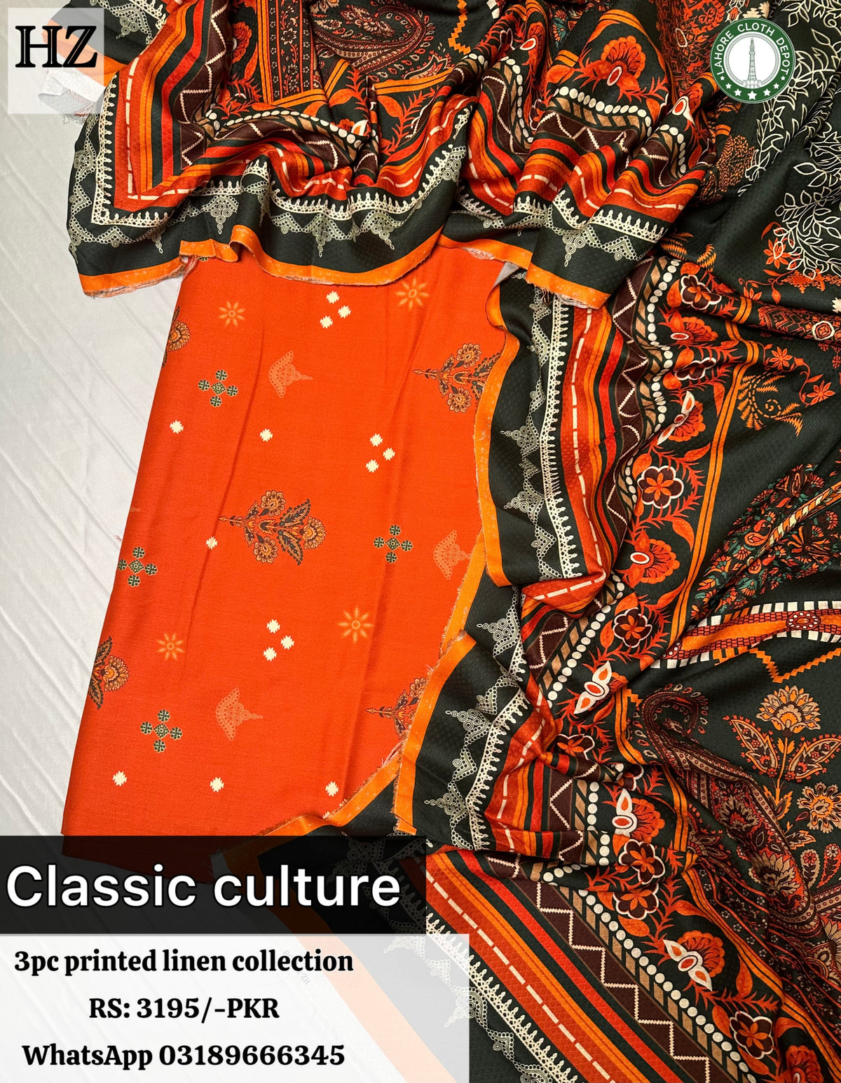 Classic Culture - 3Pc Unstitched Ladies Suit - Printed Linen Collection