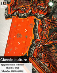 Classic Culture - 3Pc Unstitched Ladies Suit - Printed Linen Collection