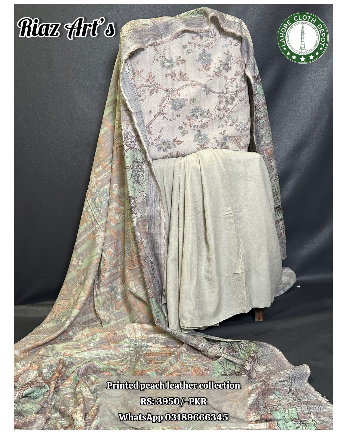 Riaz Arts - 3Pc Unstitched Ladies Suit - Printed Peach Leather Collection