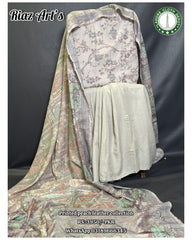 Riaz Arts - 3Pc Unstitched Ladies Suit - Printed Peach Leather Collection