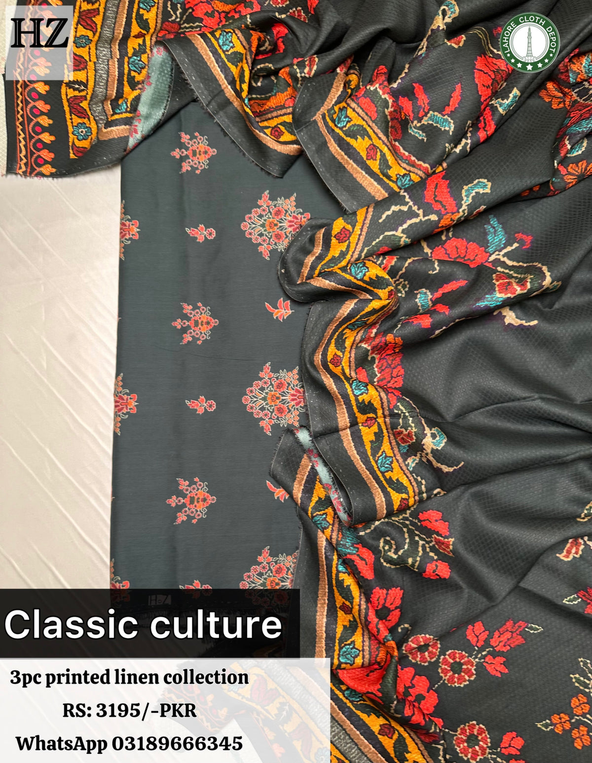 Classic Culture - 3Pc Unstitched Ladies Suit - Printed Linen Collection