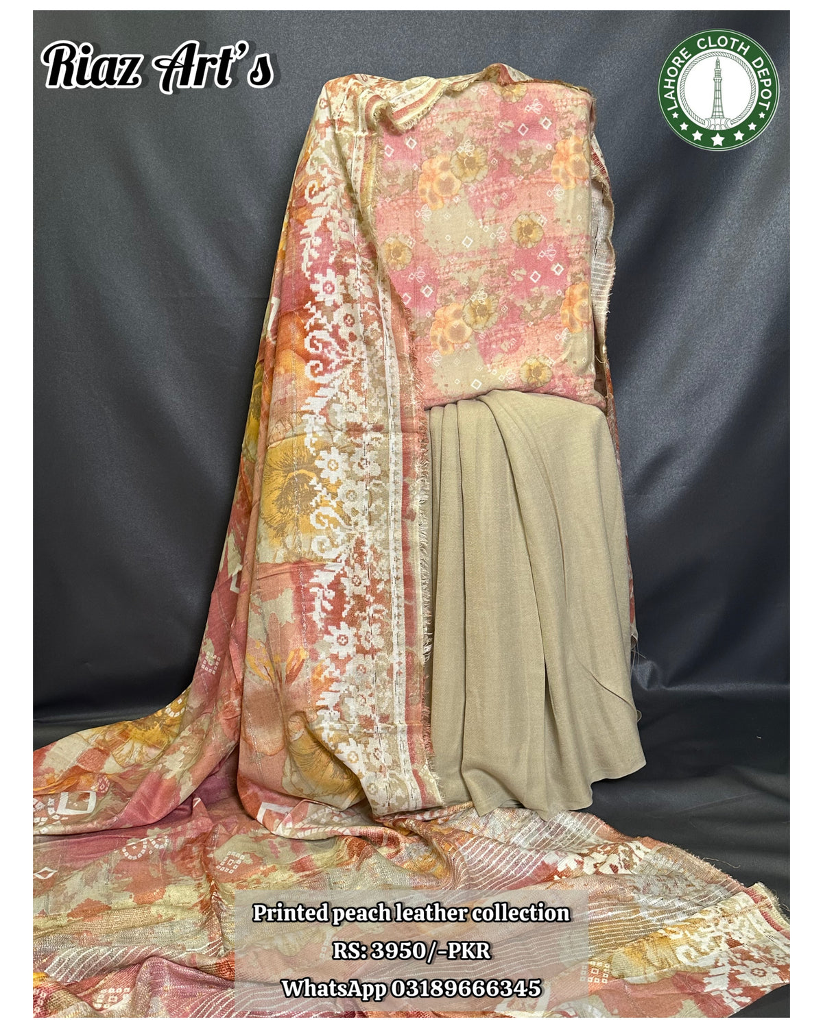 Riaz Arts - 3Pc Unstitched Ladies Suit - Printed Peach Leather Collection