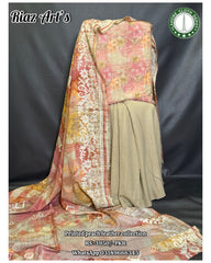 Riaz Arts - 3Pc Unstitched Ladies Suit - Printed Peach Leather Collection