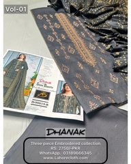 3Pc Unstitched Ladies Suit - Embroidered Collection Dhanak By Lahore Cloth