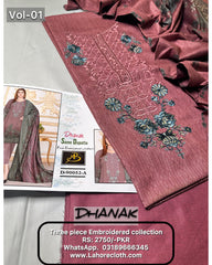 3Pc Unstitched Ladies Suit - Embroidered Collection Dhanak By Lahore Cloth