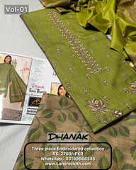 3Pc Unstitched Ladies Suit - Embroidered Collection Dhanak By Lahore Cloth