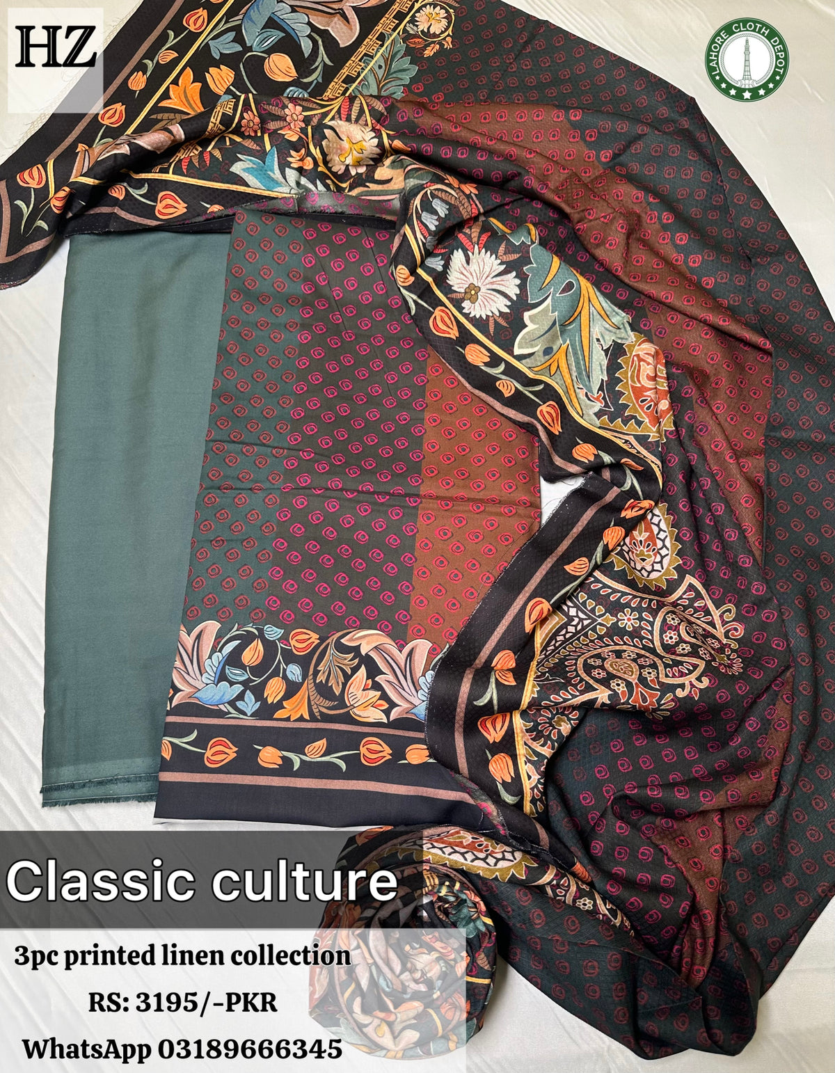 Classic Culture - 3Pc Unstitched Ladies Suit - Printed Linen Collection