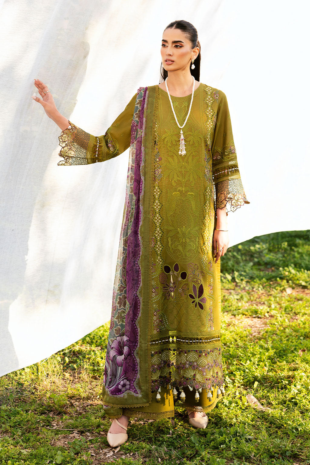3-PC Unstitched Embroidered Lawn Riwayat By Ramsha | Y-1303